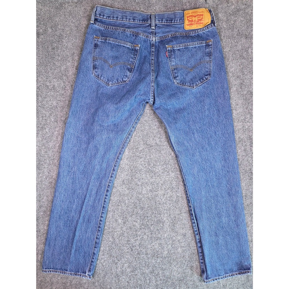 Levi's 501 Original Fit Jeans Mens 36x32 Blue Straight Leg Button Fly Denim 1268 - Picture 3 of 12